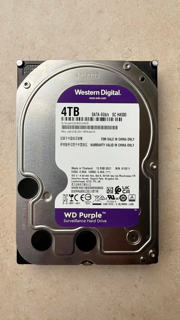 WD Purple 4TB Surveillance Hard Drive - SATA 6Gb/s, Computers en Software, Harde schijven, Intern, Gebruikt, Server, Ophalen of Verzenden