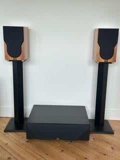 Chario Syntar Dialogue Center mer twee Sytar 100 speakers, Audio, Tv en Foto, Luidsprekers, Gebruikt, 60 tot 120 watt, Front, Rear of Stereo speakers