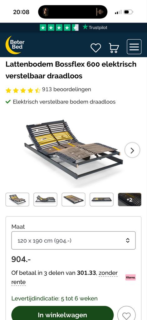 Bossflex 600 elektrische lattenbodem 120x190 cm draadloos, Ophalen, 190 cm of minder, Twijfelaar, 120 cm