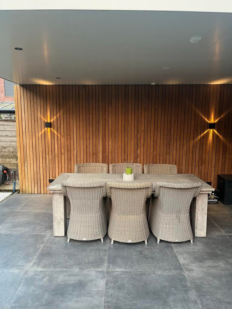 Tuintafel 240x100 cm met 6 stoelen, Tuin en Terras, Ophalen, Gebruikt, Rechthoekig, Hout