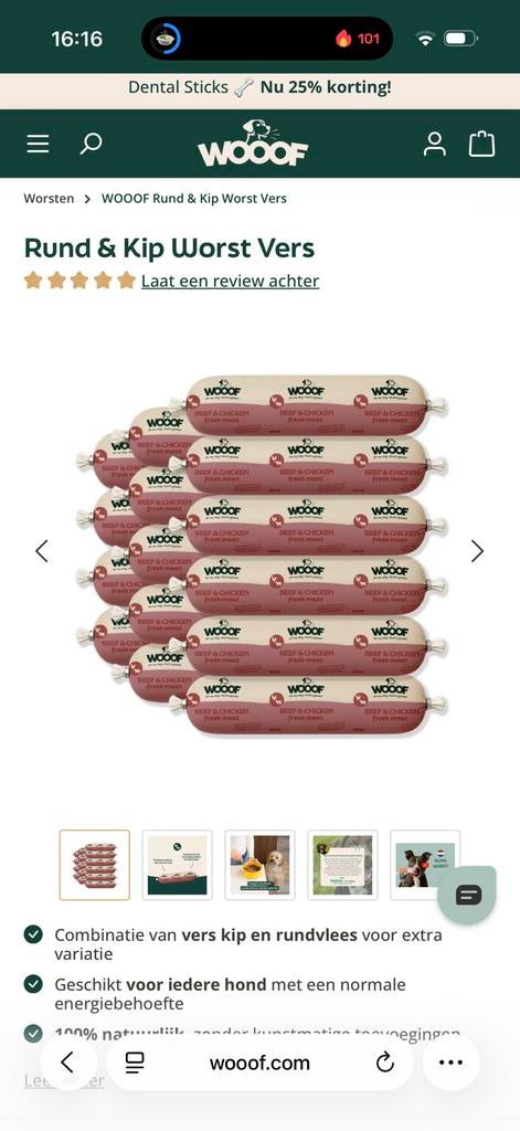 Wooof houdbare worsten 29 stuks, Dieren en Toebehoren, Ophalen, Hond