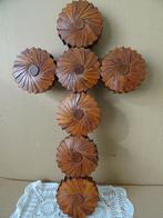 Antiek of vintage tramp art kruis kruisbeeld tramp art 56cm, Ophalen of Verzenden