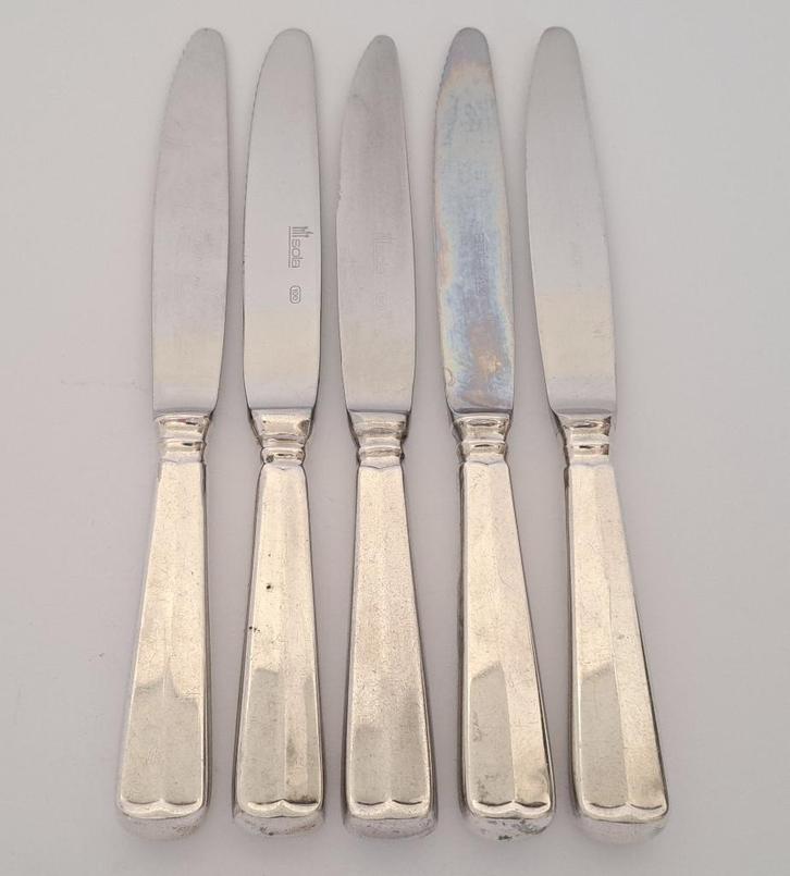 5x Verzilverde voorgerechtmessen Haags lofje - Sola 100, Antiek en Kunst, Antiek | Bestek, Ophalen of Verzenden