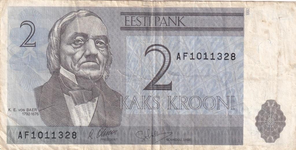 Estland 2 kronen 1992, Postzegels en Munten, Bankbiljetten | Europa | Niet-Eurobiljetten, Verzenden, Overige landen, Los biljet