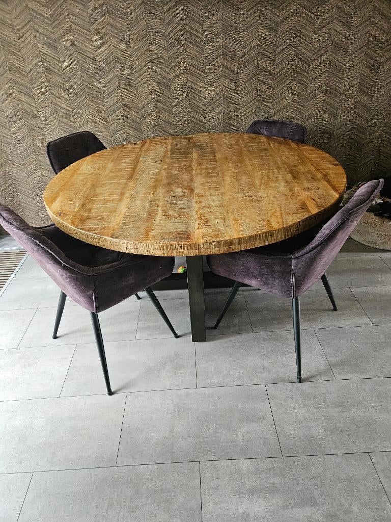 Zo goed als nieuw Mango eetkamer set incl. 4 stoelen ., Ophalen, 100 tot 150 cm, Rond, 50 tot 100 cm