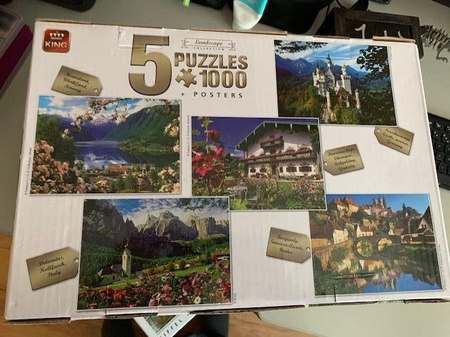 Doos met 5 Legpuzzels, Ophalen of Verzenden, 500 t/m 1500 stukjes, Zo goed als nieuw, Legpuzzel