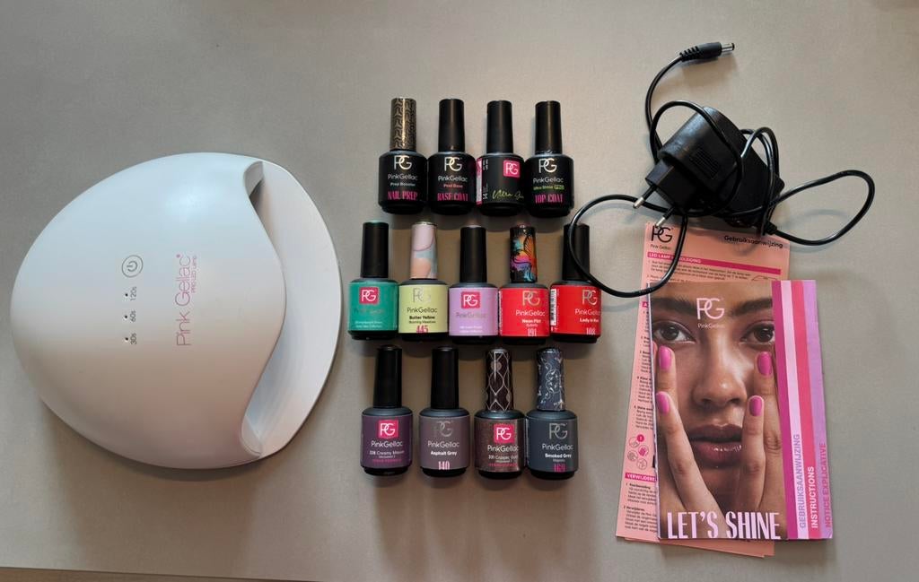 Pink Gellac Lamp + gellakjes/lakjes/kleuren + accessoires., Ophalen, Gebruikt, Overige kleuren, Handen en Nagels