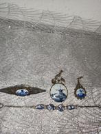 Prachtige oude zilveren sieradenset met Delfts Blauw, Verzenden