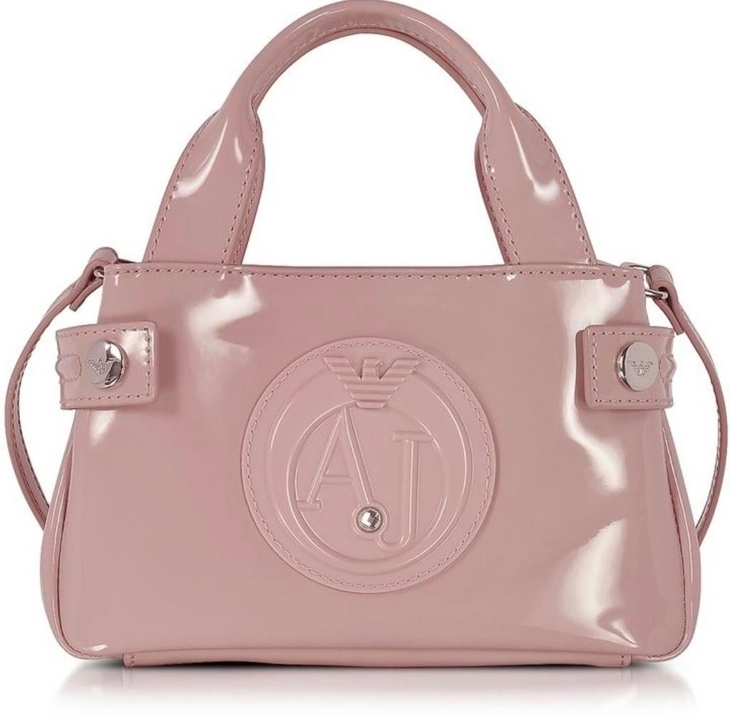 Armani Jeans Signature Mini Patent Leather Tote Tas, Sieraden, Tassen en Uiterlijk, Tassen | Damestassen, Ophalen, Gebruikt, Roze