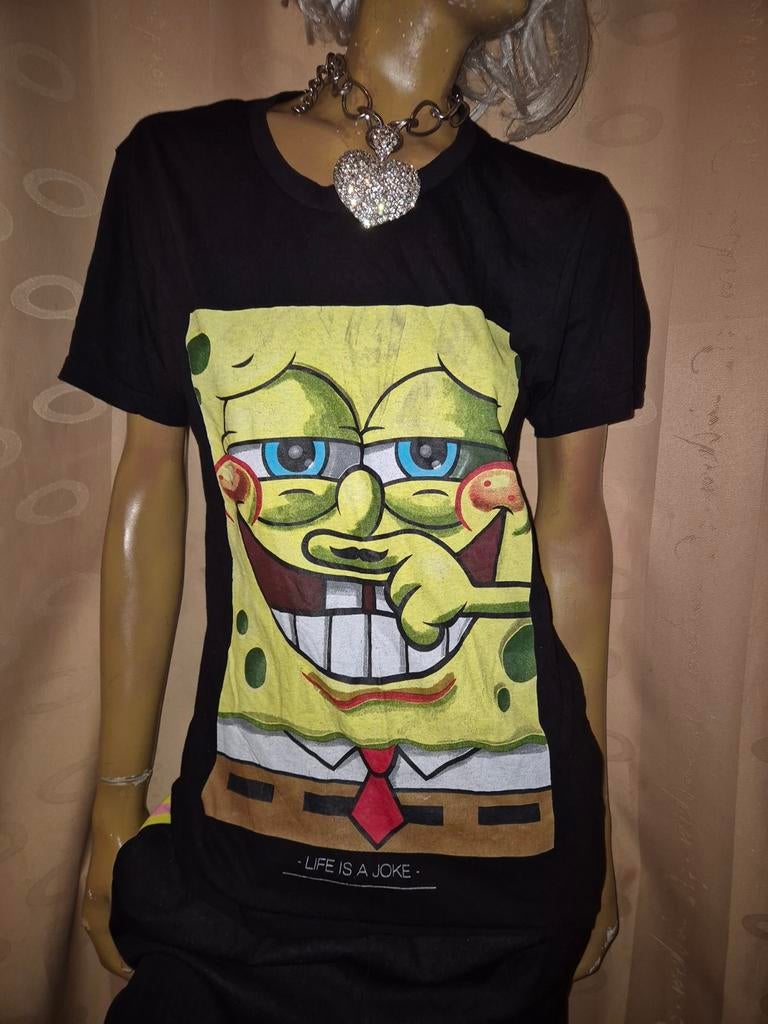 Zwart T-shirt met Spongebob print maat L zgan, Maat 38/40 (M), Overige kleuren, Ophalen of Verzenden, Zo goed als nieuw