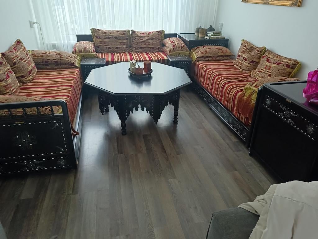 Marokkaanse bank - 2x 2.03m, 1x 1.80m - Inclusief kussens, Huis en Inrichting, Banken | Bankstellen, Gebruikt, Hoekbank, Vierpersoons of meer