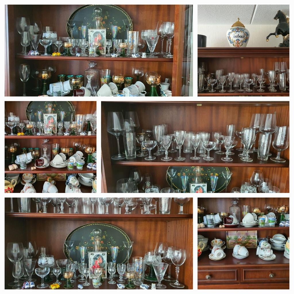 Heel veel oud glaswerk kopjes wijnglazen glazen borden etc, Ophalen