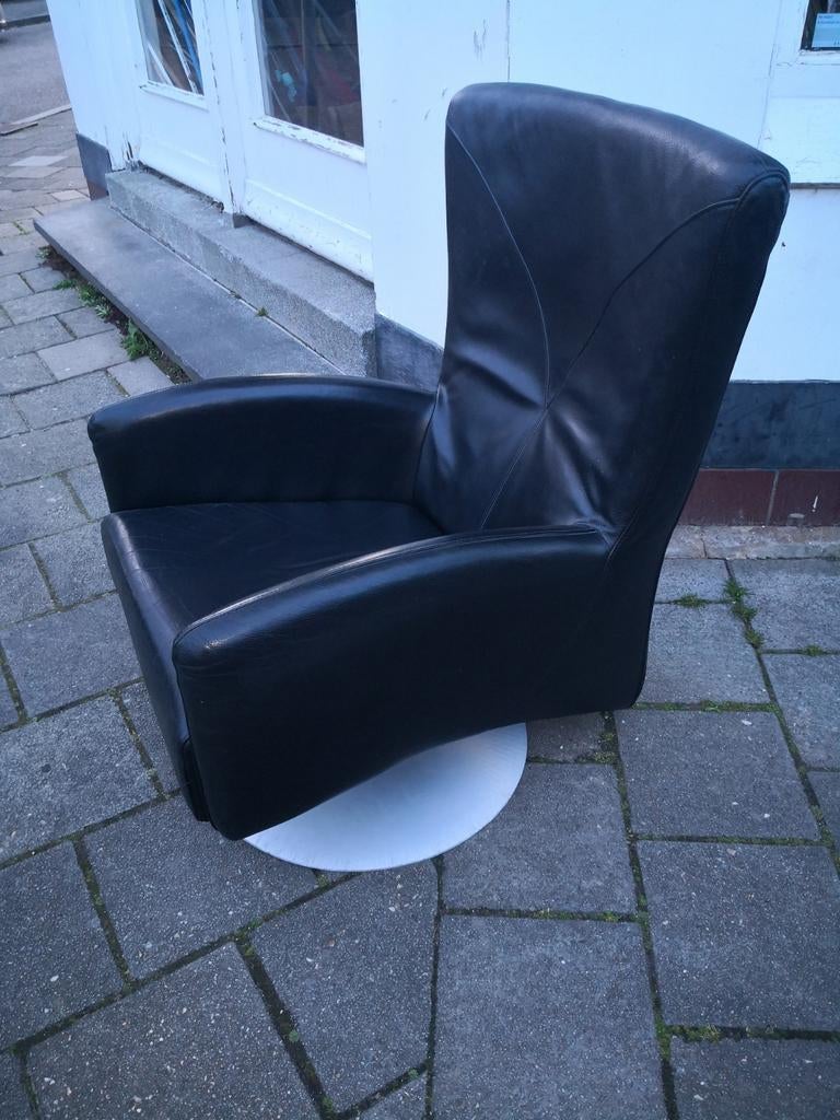Zwarte leren draaistoel v leolux, Huis en Inrichting, Fauteuils, Ophalen of Verzenden, 75 tot 100 cm, 50 tot 75 cm