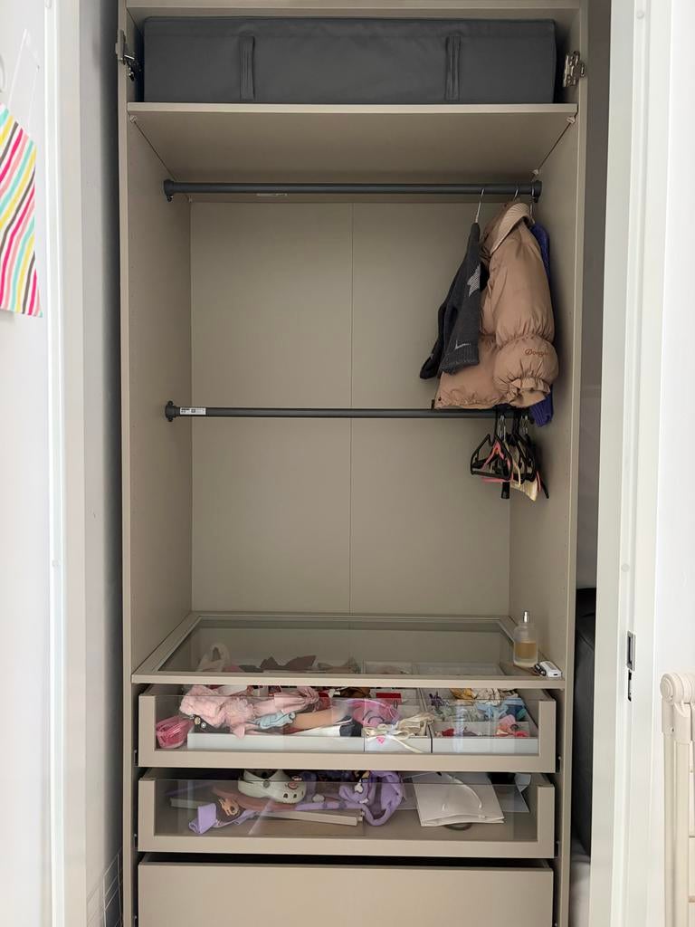 IKEA Pax Kast Beige 100x58 met lades en hangrekken, Huis en Inrichting, Kasten | Kledingkasten, Gebruikt, 200 cm of meer, Glas