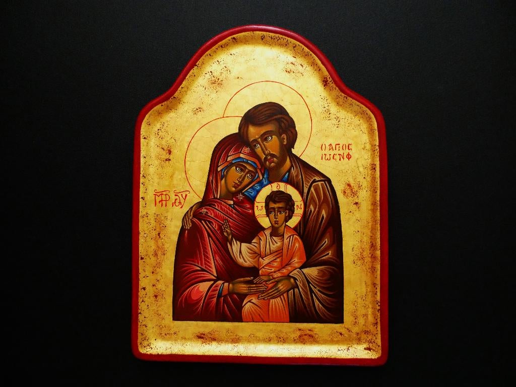 Groot Icoon De Heilige Familie uit Bosnië met bladgoud, Ophalen of Verzenden