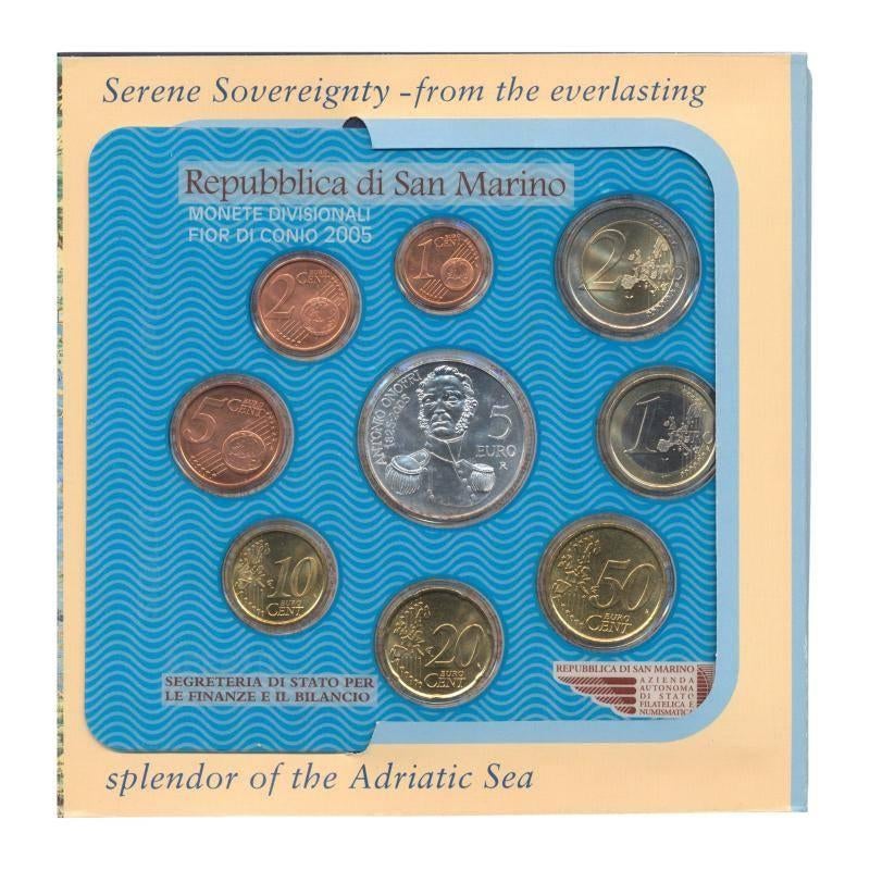 San Marino Euromuntset 2005 incl. zilveren 5 Euro Antonio On, Ophalen of Verzenden, San Marino, 5 euro, Setje