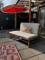 Tuinbank - bamboe - naturel/wit - 100x87x74 cm, Tuin en Terras, Tuinsets en Loungesets, Overige materialen, Zo goed als nieuw