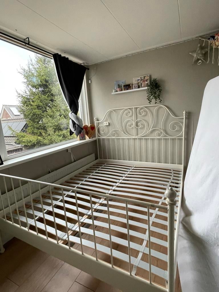 Tweepersoonsbed 160x200 wit metaal, Ophalen, Gebruikt, Wit, Tweepersoons