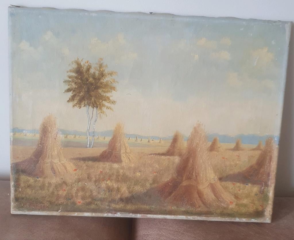 Schilderij hooiland met korenschoven J.W. Pranger, Ophalen