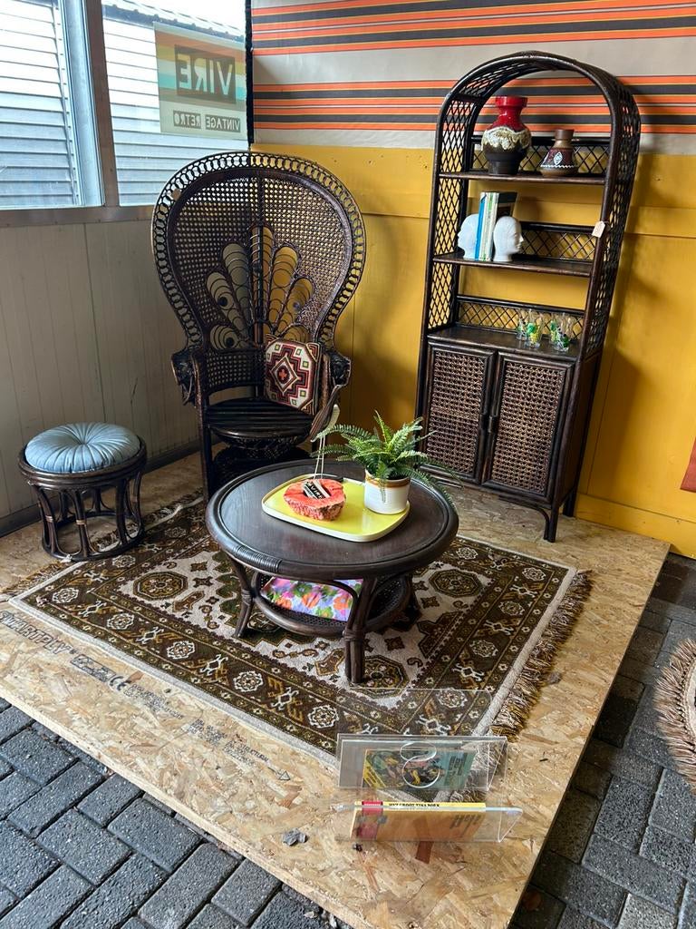 Vintage jaren 70 rotan/ webbing salon tafel, donker bruin, Ophalen, Huis en Inrichting