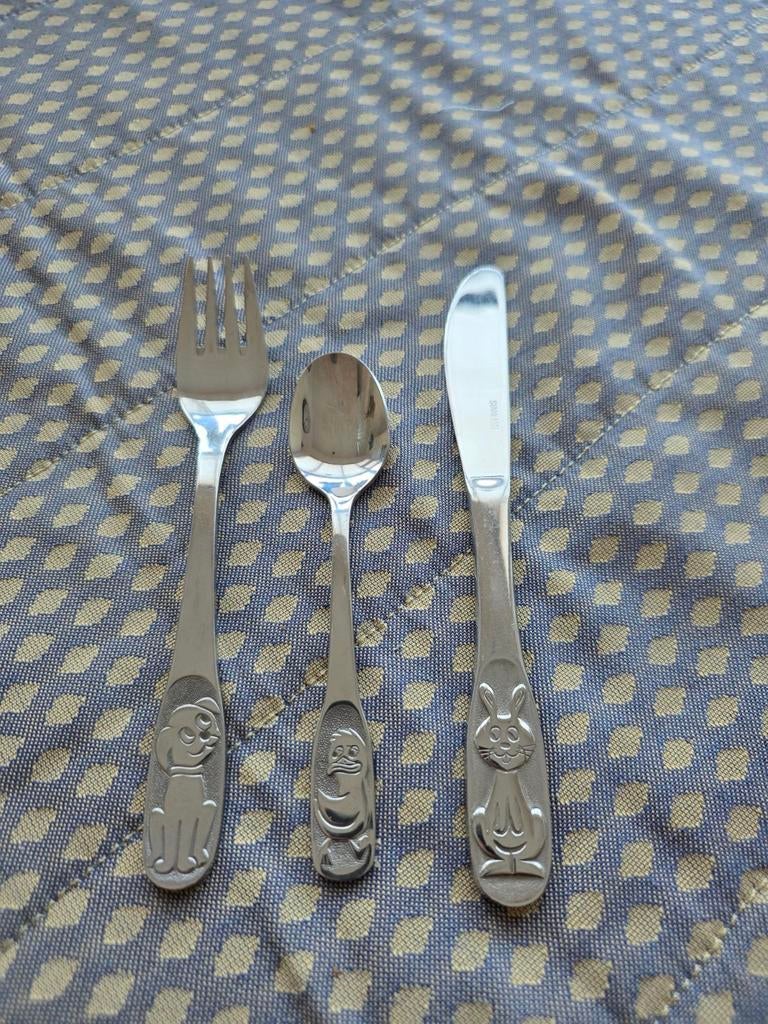 RVS Bestekset voor kinderen met dierenfiguren, Ophalen of Verzenden, Zo goed als nieuw, Rvs of Chroom, Vaatwasserbestendig