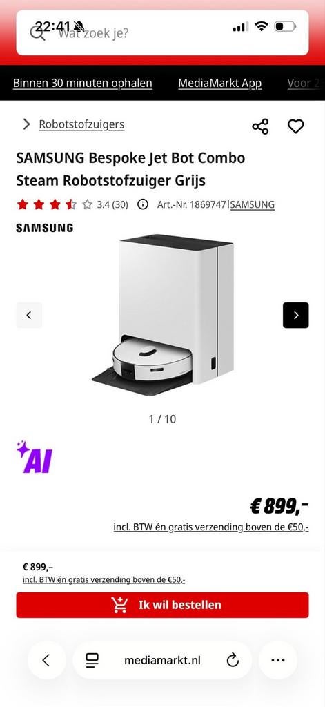 Robot stofzuiger Samsung, Ophalen, Zo goed als nieuw