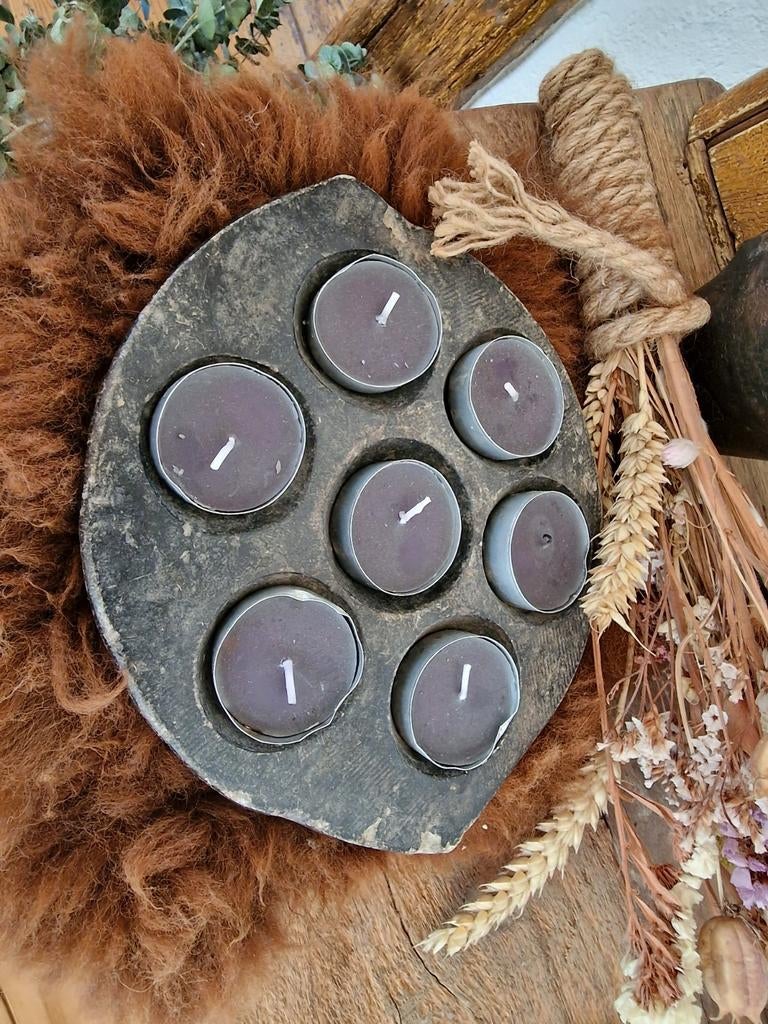 Speksteen Theelichthouder Poffertjespan landelijke stijl, Overige materialen, Gebruikt, Grijs, Ophalen of Verzenden