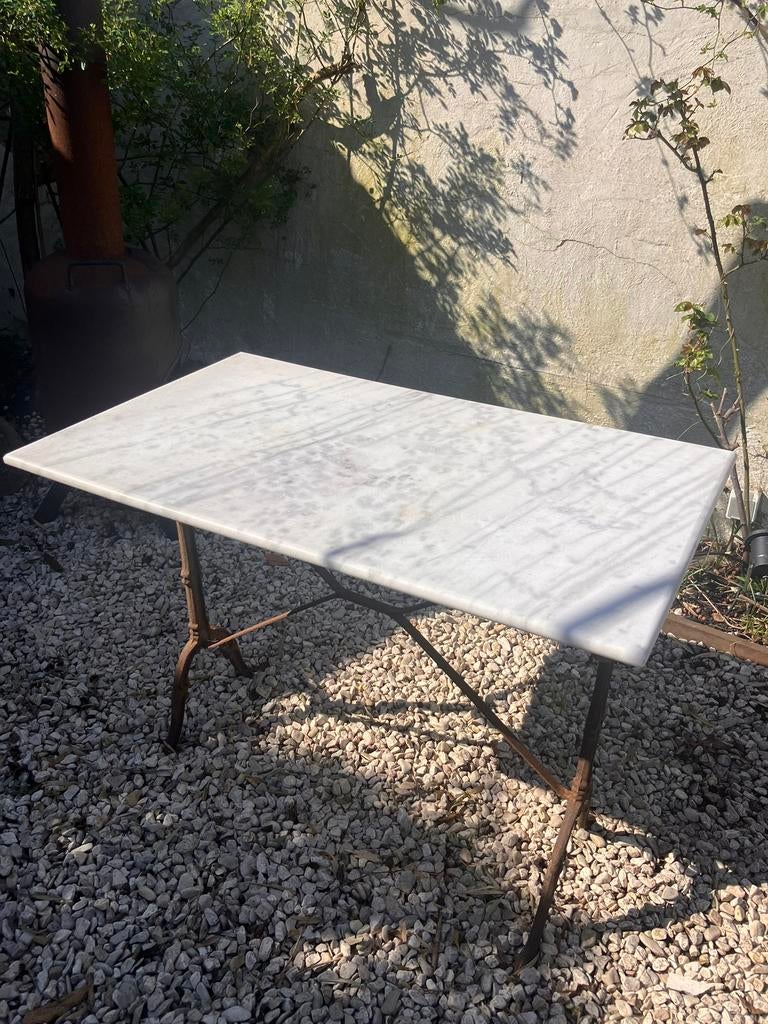 Antieke Franse tafel tuintafel bistrottafel marmer gietijzer, Antiek en Kunst, Ophalen