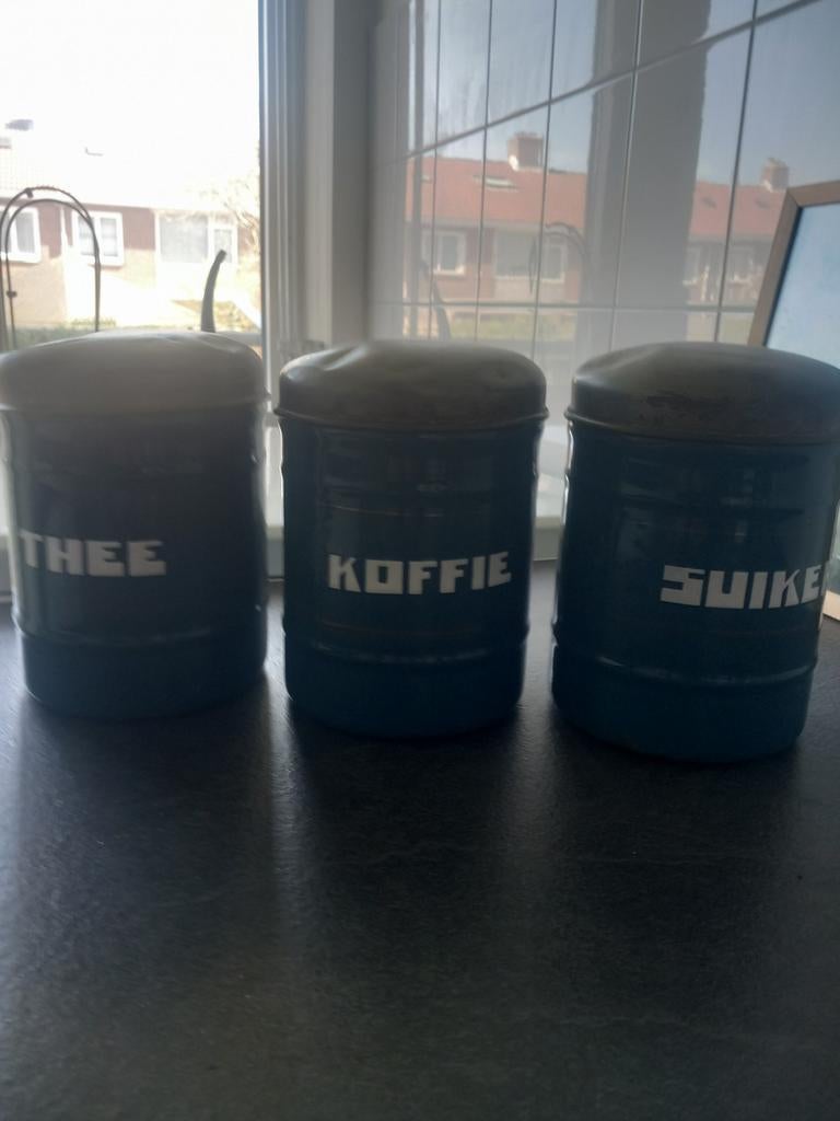 Set van 3 blikken: thee, koffie en suiker, Ophalen of Verzenden