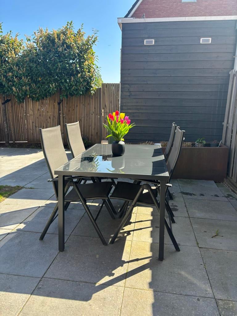 Tuinset met tafel en 4 stoelen - Goede staat, Tuin en Terras, Tuinsets en Loungesets, Ophalen, Gebruikt, Eettafel, Tuinset