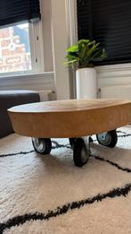 Houten Salontafel op Wielen - Rustiek & Mobiel, Ophalen, Gebruikt, Rond, 50 tot 100 cm