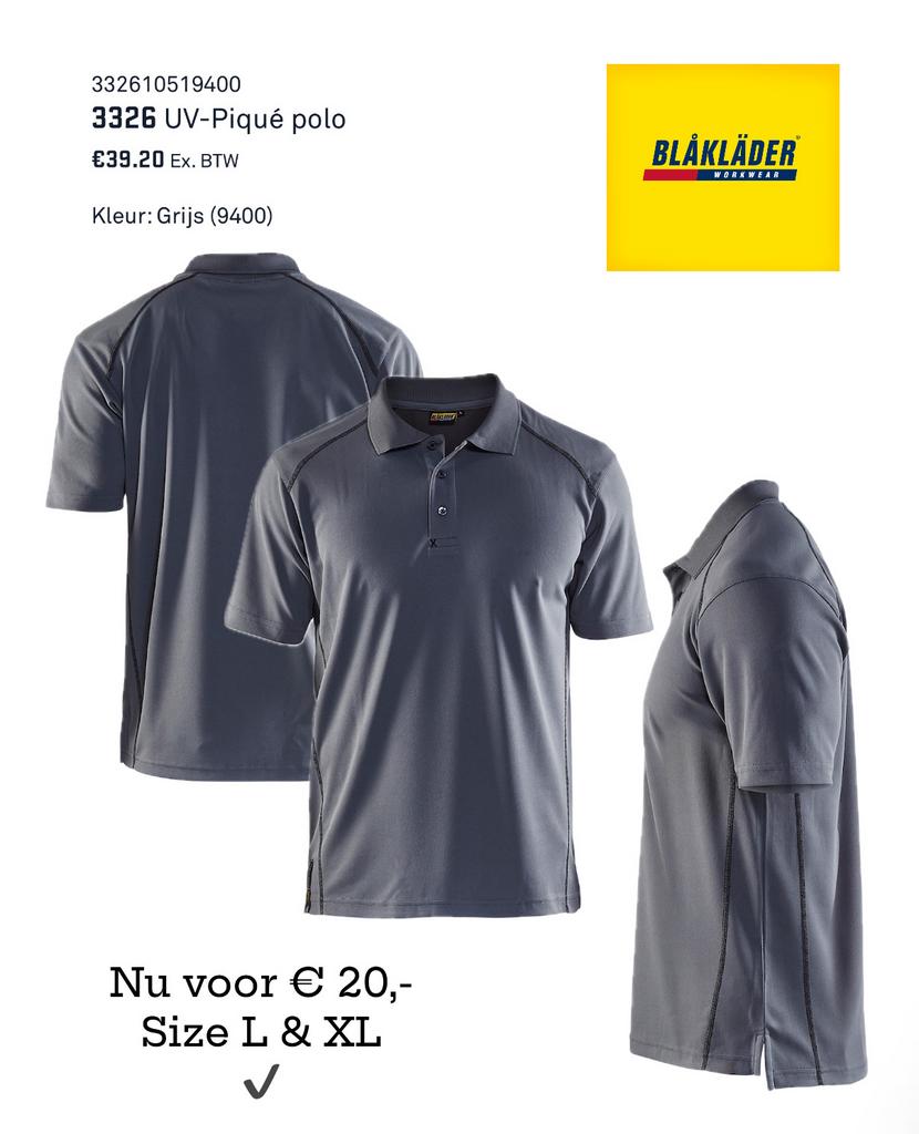 Blaklader 3326 UV-Piqué polo grijs size: L en XL nieuw, Ophalen of Verzenden, Nieuw, Heren, Jas
