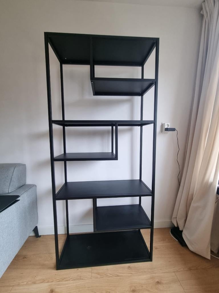 Zwarte metalen vakkenkast - Industrieel design, Ophalen, 50 tot 100 cm, Zo goed als nieuw, Metaal