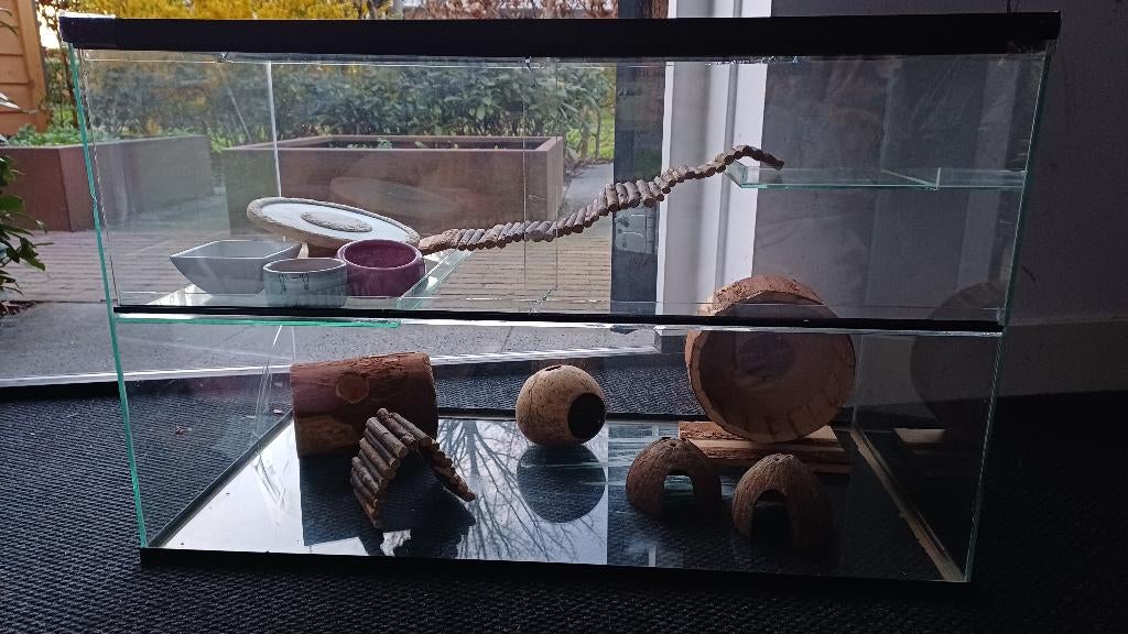 Compleet glazen knaagdieren terrarium 80x40x50 + accessoires, Gebruikt, Muis, Hok, 75 tot 110 cm
