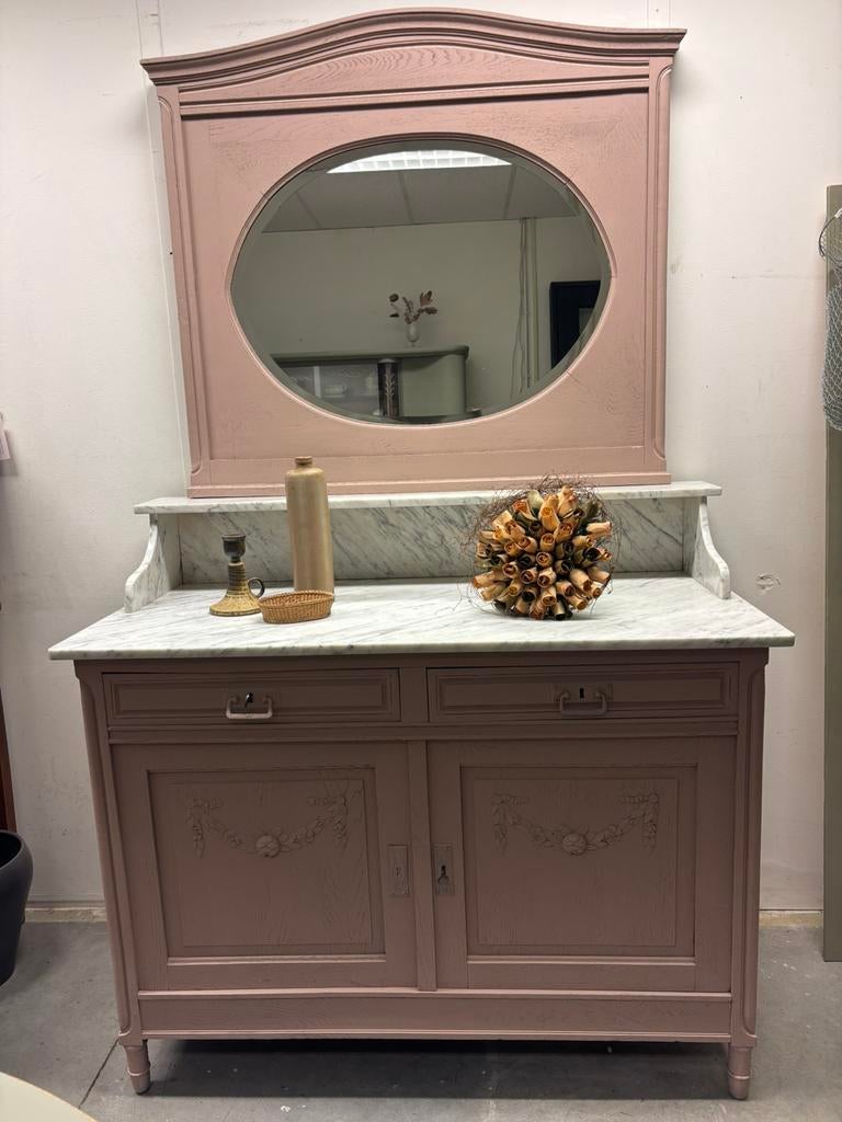 Brocante kaptafel / commode met spiegel, Ophalen, Studio Larilo, 100 tot 150 cm, 200 cm of meer