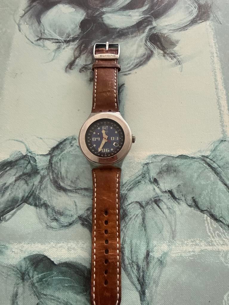 Swatch Irony Polshorloge met Leren Band, Staal, Polshorloge, Swatch, Ophalen of Verzenden