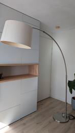 Booglamp met beige linnenlook kap, Ophalen, Gebruikt