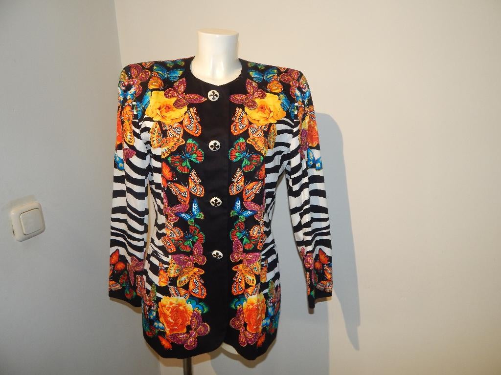 Escada vintage blazer vlinders animal print beeldschoon 40, Maat 38/40 (M), Overige kleuren, Verzenden, Escada