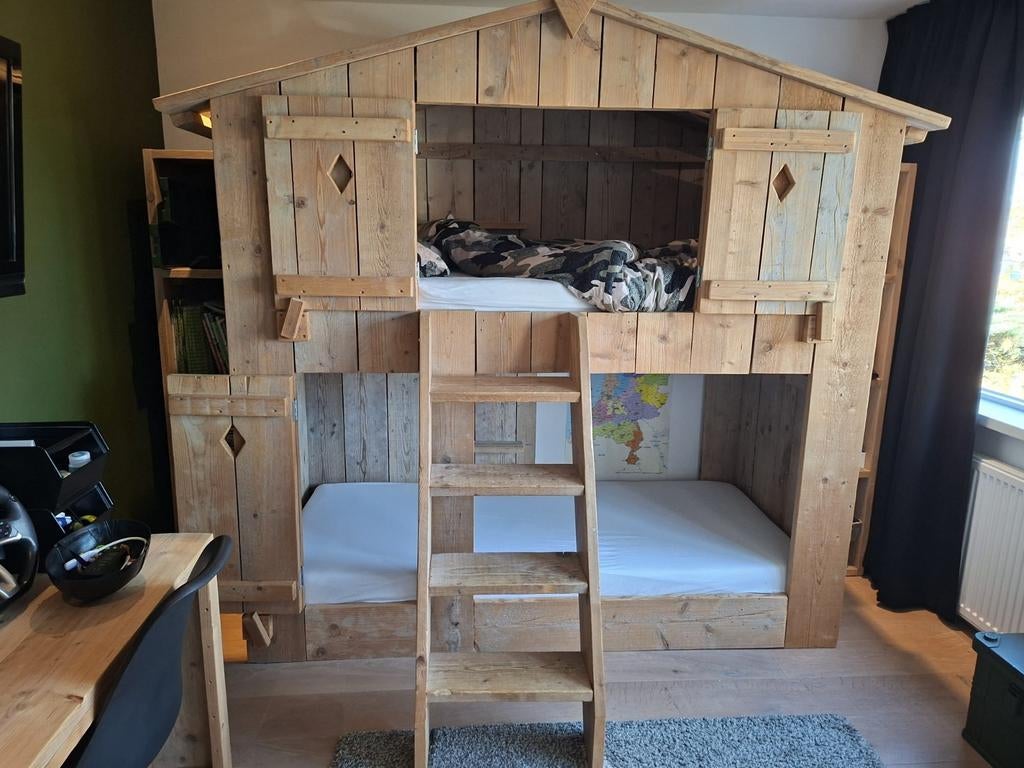 Boomhut bed steiger hout, Ophalen, 85 tot 100 cm, Gebruikt, Hoogslaper of Stapelbed