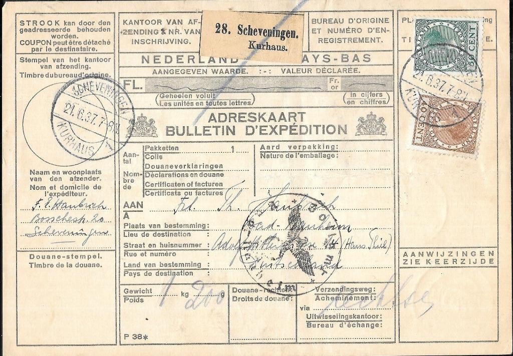 Pakketkaart buitenland Veth Scheveningen Kurhaus, Verzenden, Overige typen