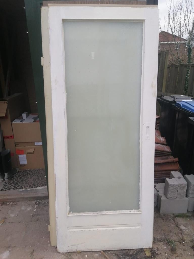 Schuifdeur met glas jaren 30 82x200x3,5 cm, Doe-het-zelf en Verbouw, Deuren en Horren, Ophalen, Gebruikt, 80 tot 100 cm, Binnendeur