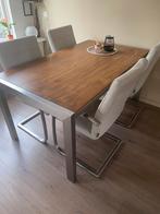 Chroom met donker eiken tafel, Huis en Inrichting, Tafels | Eettafels, Ophalen, 50 tot 100 cm, Zo goed als nieuw, Vijf personen of meer