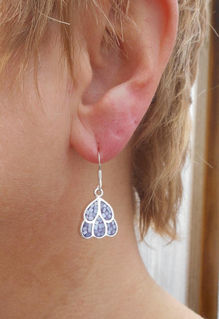 Zilveren oorbellen met mozaïek paars nr.098, Sieraden, Tassen en Uiterlijk, Oorbellen, Zo goed als nieuw, Hangers, Zilver, Zilver