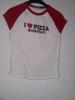Bershka L tshirt wit rood witte rode Shirt top I love pizza, Maat 42/44 (L), Wit, Zo goed als nieuw, Korte mouw