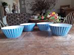 Servies Elzet kommen 4x porselein blauw ruitje, Huis en Inrichting, Keuken | Servies, Nieuw, Ophalen of Verzenden, Kom(men), Overige stijlen