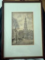 Amsterdamse Stadsgezicht Ets, Gesigneerd Ingelijst Kunstwerk, Ophalen of Verzenden