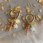 Oorringen staal goud terra kralen hanger en lichtblauw, Overige materialen, Hangers, Verzenden, Nieuw