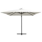 Zweefparasol met LED-verlichting en paal 250x250cm zand, Tuin en Terras, Kantelbaar, Nieuw, Zweefparasol, 2 tot 3 meter