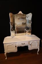 Queen ann kaptafel met 3 luiks spiegel Gerestyled  witte, Ophalen, 150 tot 200 cm, Zo goed als nieuw, 150 tot 200 cm