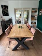 Massief eiken eettafel 220×100 cm – X-poot, Ophalen, Gebruikt, 100 tot 150 cm, Eikenhout